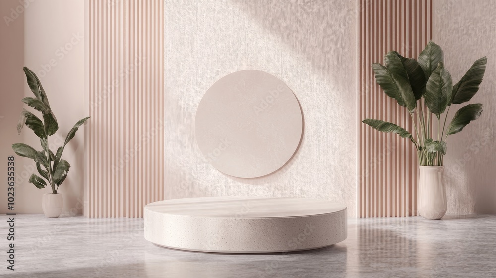 Poster Abstract 3D rendering of a mock up podium designed for product display featuring a minimalistic concept and geometric background suitable for commercial advertising