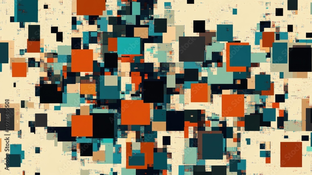 Poster Abstract Digital Wallpaper Design With Blue Brown And Black Pixel Patterns Square And Rectangle Shapes Representing Technology Communication And Information Concepts