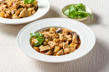 vegetable stew with chicken, sweet potato, eggplant and zucchini