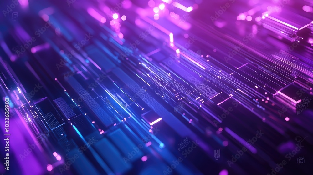 Poster 3d rendered abstract geometric background in purple and blue cyberpunk theme suitable for advertisin