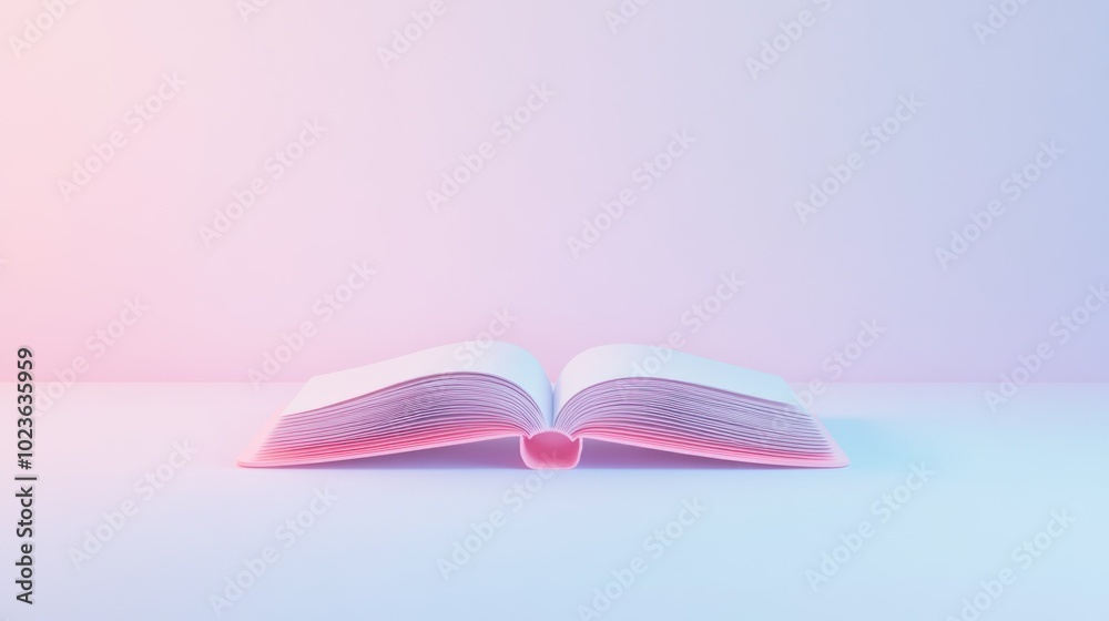 Poster open book on a light pink and blue gradient background