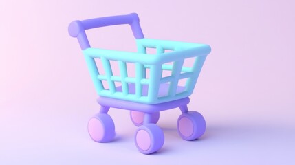 Pastel Blue and Purple Shopping Cart on a Lilac Background