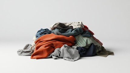 White background with a pile of dirty things to be washed.