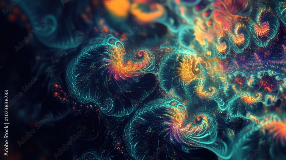Aufkleber Abstract forms on a dark backdrop Surreal fractal pattern