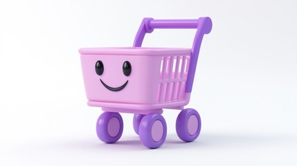 Pink and Purple Toy Shopping Cart with a Smiling Face
