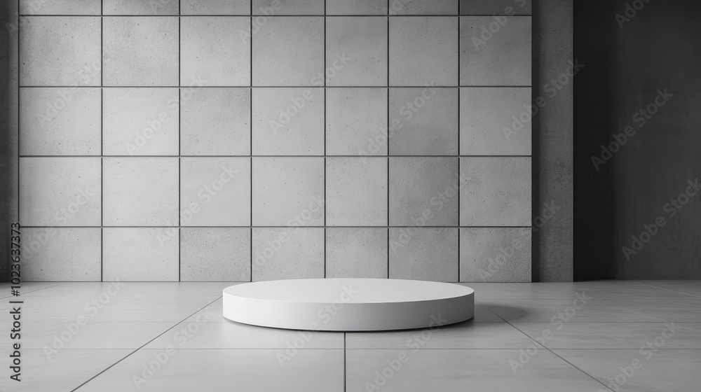 Aufkleber abstract 3d rendering of a modern showroom interior design featuring an empty floor and a white podi