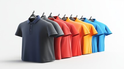 Shirts of all possible colors on a white background.