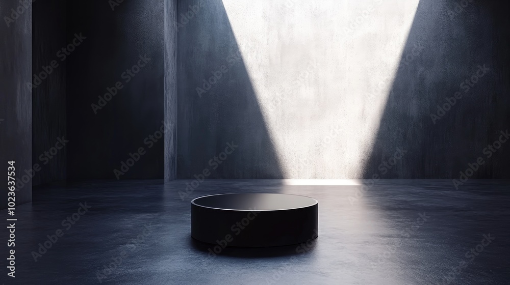 Aufkleber 3d rendering of a minimalist black and silver cylinder podium in an empty space