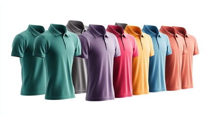 A palette of shirts of different colors, presented on a white background.
