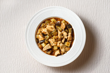 vegetable stew with chicken, sweet potato, eggplant and zucchini