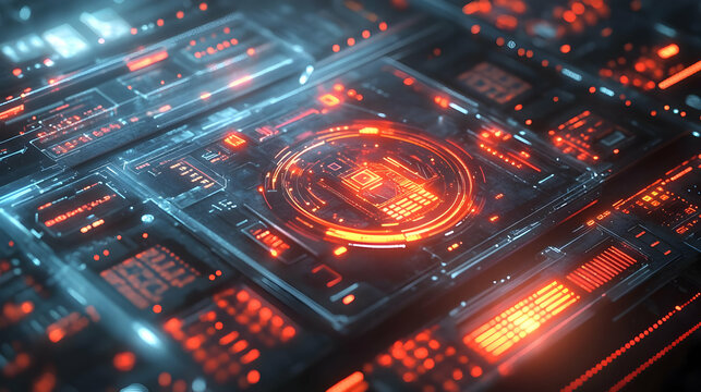 3D Close Up of Futuristic Business Strategy with Holographic Elements and Digital Interfaces in High-Tech Corporate Environment for Advanced Strategic Planning & Collaborative Decision Making