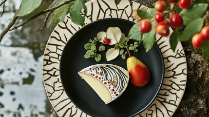 Camembert Cheese Served with Pear and Aromatic Herbs