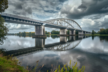 Fototapeta premium Architectural Brilliance captured in the Imposing IJssel Bridge, Zwolle, the Netherlands in a Cloudy Mood