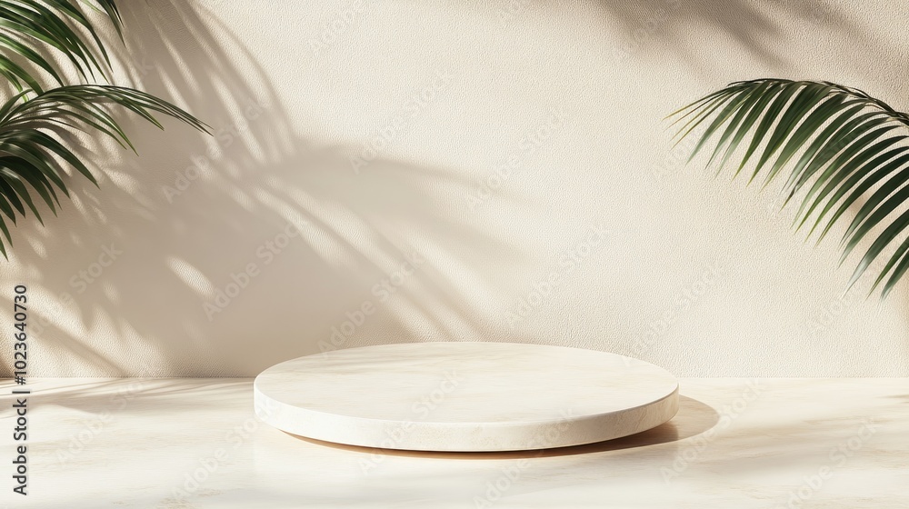 Poster abstract white podium with shadow on a soft beige background mockup stand for showcasing beauty prod