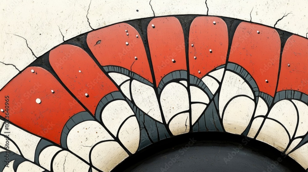 Poster close up view of old tire tread coated in red paint conceptual image