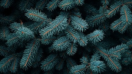 Fir Tree Branches with Snowflakes in Christmas Background