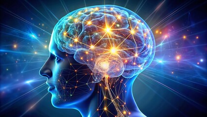 A 3D illustration of a human brain with glowing neural connections radiating from the back, symbolizing intuition, insight, and subconscious thought processing.