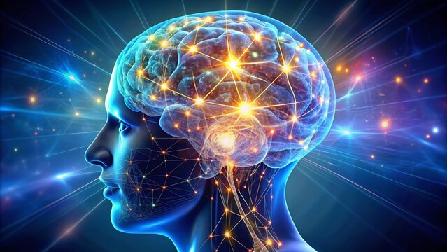 A 3D illustration of a human brain with glowing neural connections radiating from the back, symbolizing intuition, insight, and subconscious thought processing.