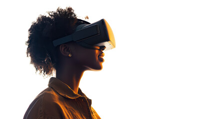 Woman wearing vr glasses isolated on white, transparent