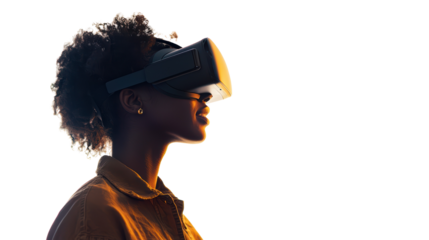 Woman wearing vr glasses isolated on white, transparent