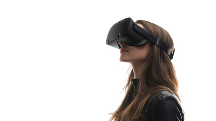 Woman wearing vr glasses isolated on white, transparent