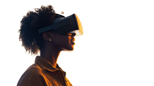 Woman wearing vr glasses isolated on white, transparent - Powered by Adobe