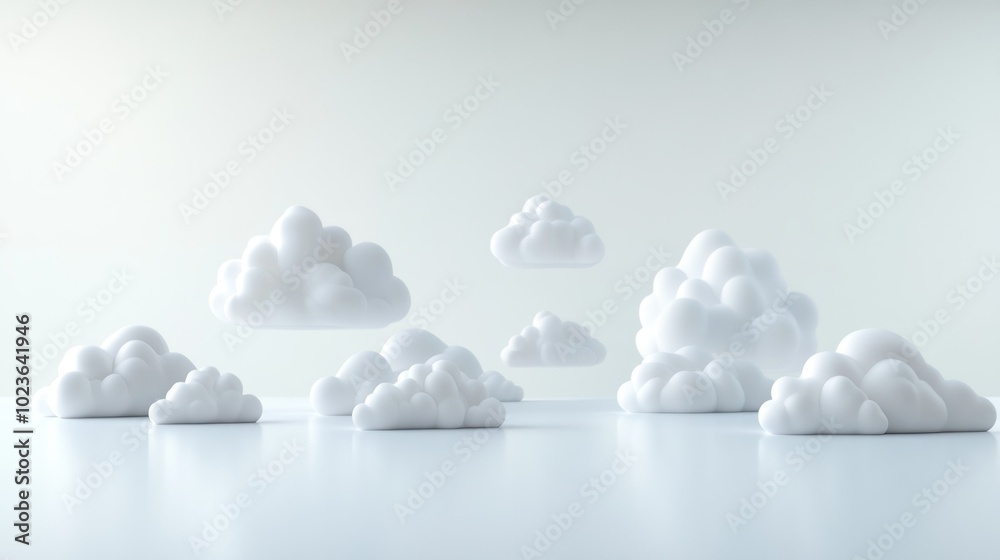 Poster white styrofoam clouds on a plain white surface