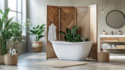 Cozy and Luxurious Bathroom Retreat with Lush Greenery and Modern Decor