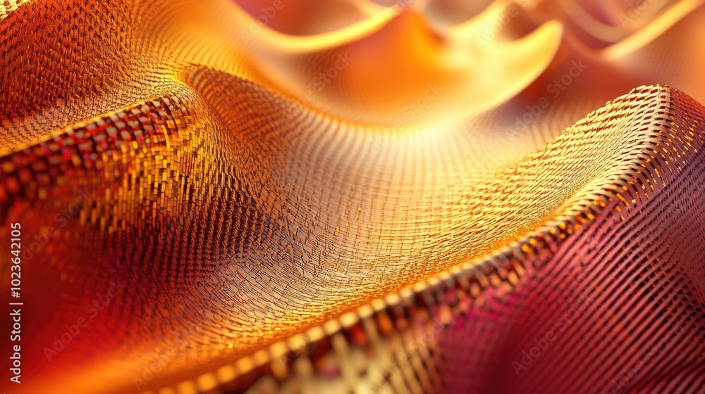 Poster 3D fractal design featuring a gold metallic finish in a modern style against a vibrant red backdrop Abstract geometric pattern with a fantasy texture in shades of brown orange and yellow