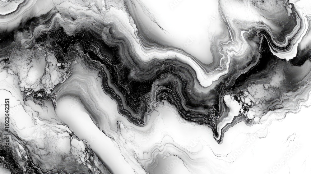Aufkleber Abstract marble texture featuring a fantasy fractal design in black and white hues Digital artwork created through 3D rendering techniques