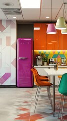 Modern Colorful Office Kitchen with Stylish Appliances