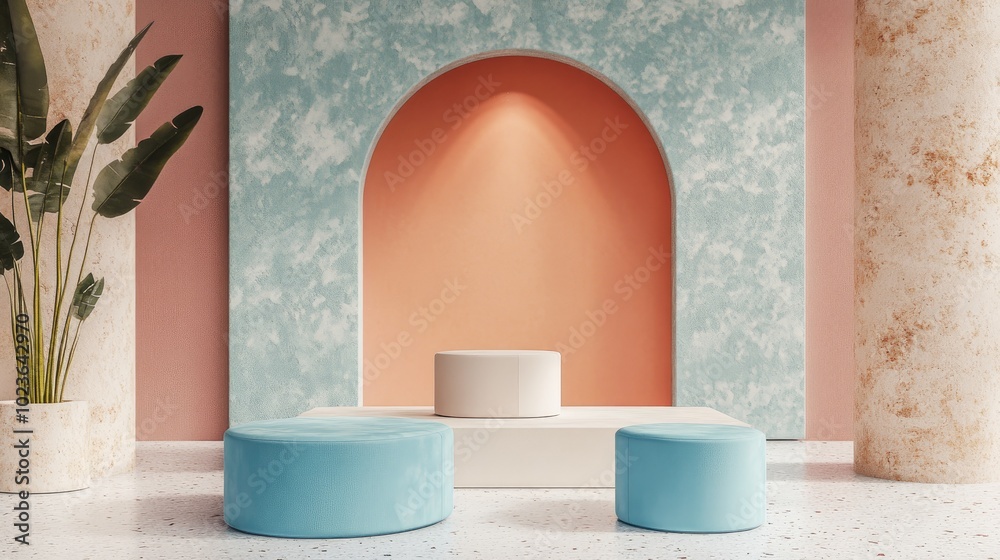 Poster Abstract minimalist scene featuring a pastel color design suitable for a cosmetic or product display podium in 3D render