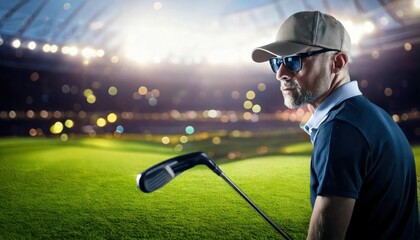Professional male golfer using indoor golf simulator 