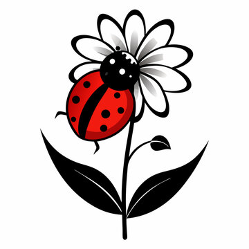recommend clip art: A ladybug resting on a flower silhouette vector illustration on white background