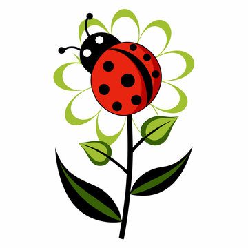 recommend clip art: A ladybug resting on a flower silhouette vector illustration on white background