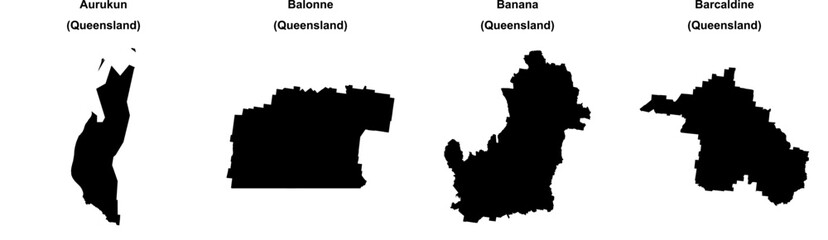 Aurukun, Balonne, Banana, Barcaldine outline maps