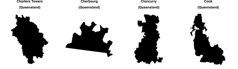 Charters Towers, Cherbourg, Cloncurry, Cook outline maps