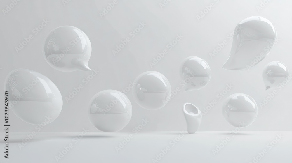 Poster abstract white 3d shapes floating in space