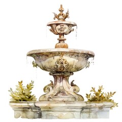 Fototapeta premium Elegant watercolor garden fountain illustration