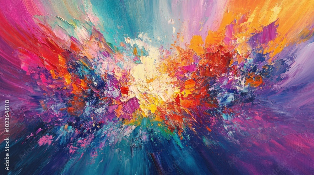 Poster Abstract oil painting with a vibrant color texture featuring modern brushstrokes creating a dynamic background illustration on canvas