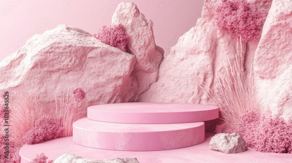 Aufkleber Abstract pink geometric stone and rock shape background minimalist mockup for podium display or showcase 3D rendering