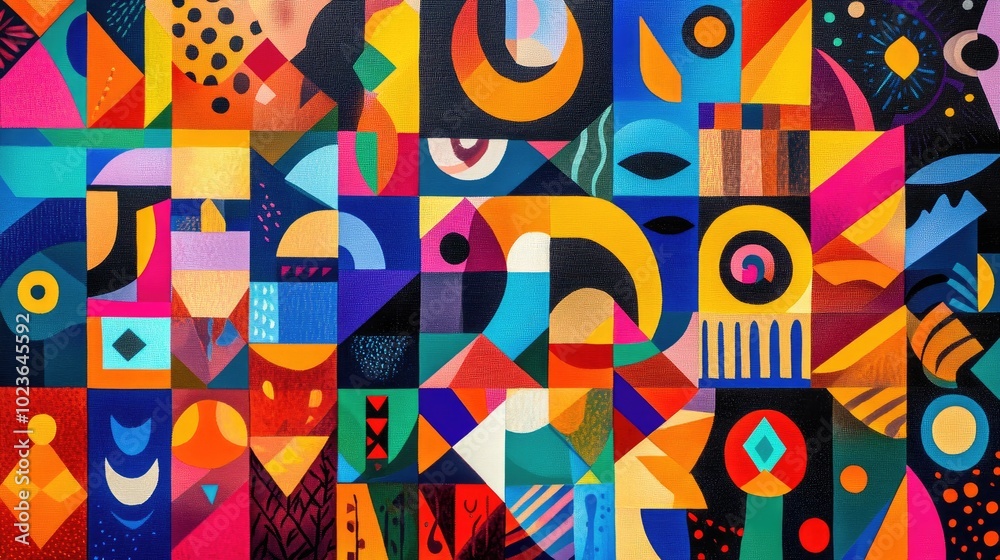Aufkleber Colorful geometric design featuring an array of vibrant shapes and patterns