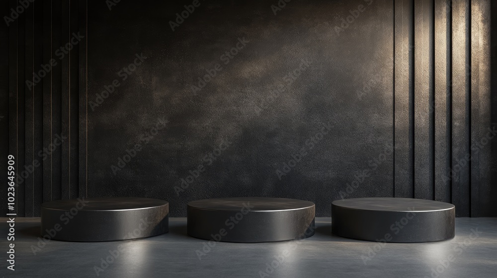 Aufkleber 3D rendering of four minimalistic empty podiums or pedestals for showcasing products