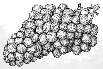 Coloring book illustration of a cluster of grapes