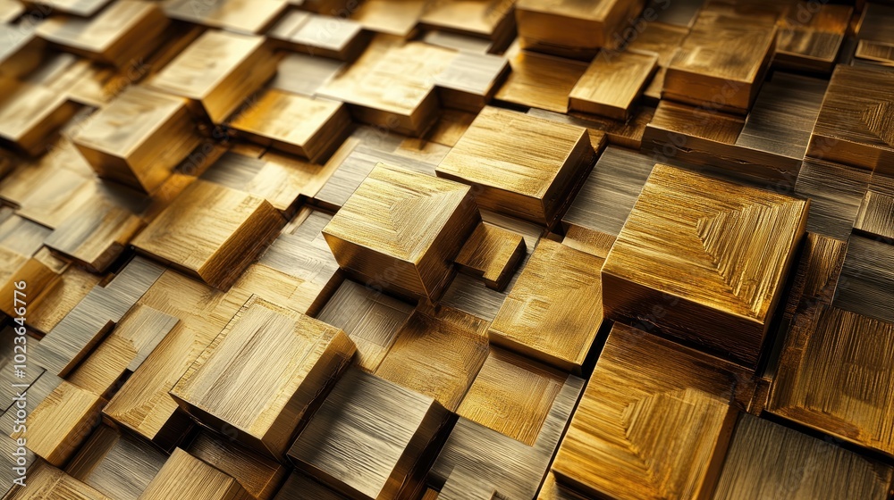 Aufkleber 3d modern mural design featuring golden lines squares and wood texture ideal for enhancing interior 