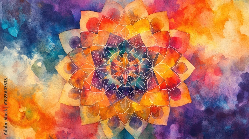 Poster abstract watercolor texture featuring sacred geometry a creative pattern for graphic design showcasi