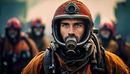 Rescue diver with team in the background during an operation