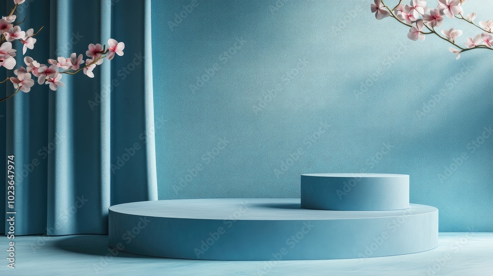 Poster blue pastel product display against a background abstract minimal geometric concept studio podium th