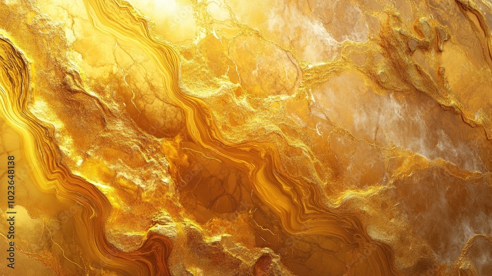 Aufkleber Abstract golden marble texture featuring a fantasy fractal design in shades of yellow and brown Digital artwork with a 3D rendering effect