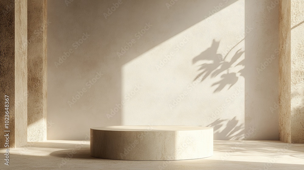 Poster 3D render of a background featuring a pedestal and a showcase embodying an abstract minimal concept with a blank space and simple clean design perfect for a minimalist mockup